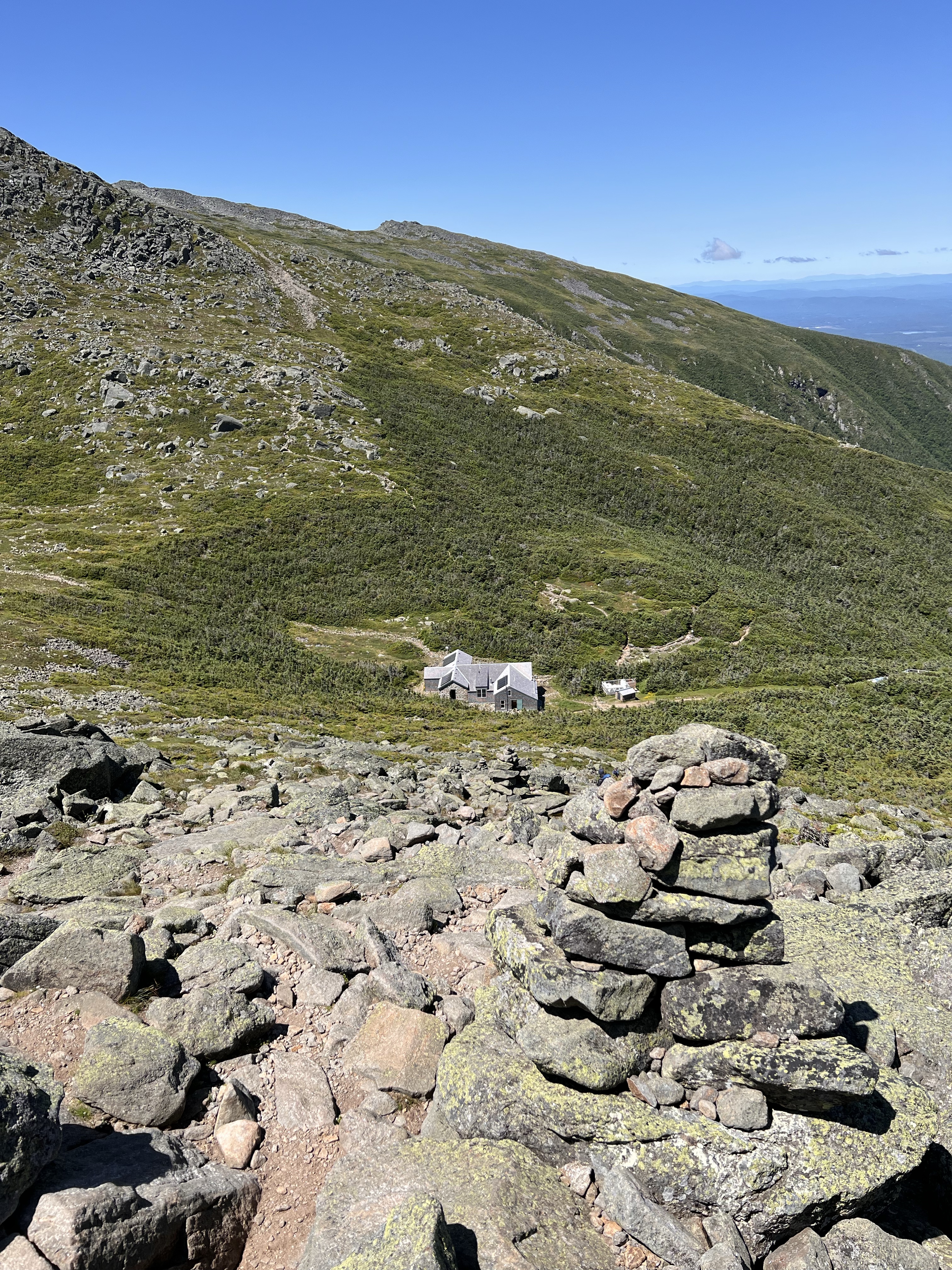 looking at madison springs hut from madison descent